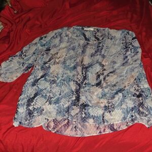 Jennifer Lopez Blue, Purple & White Snake Print, Roll Tab Sleeve Chiffon Blouse